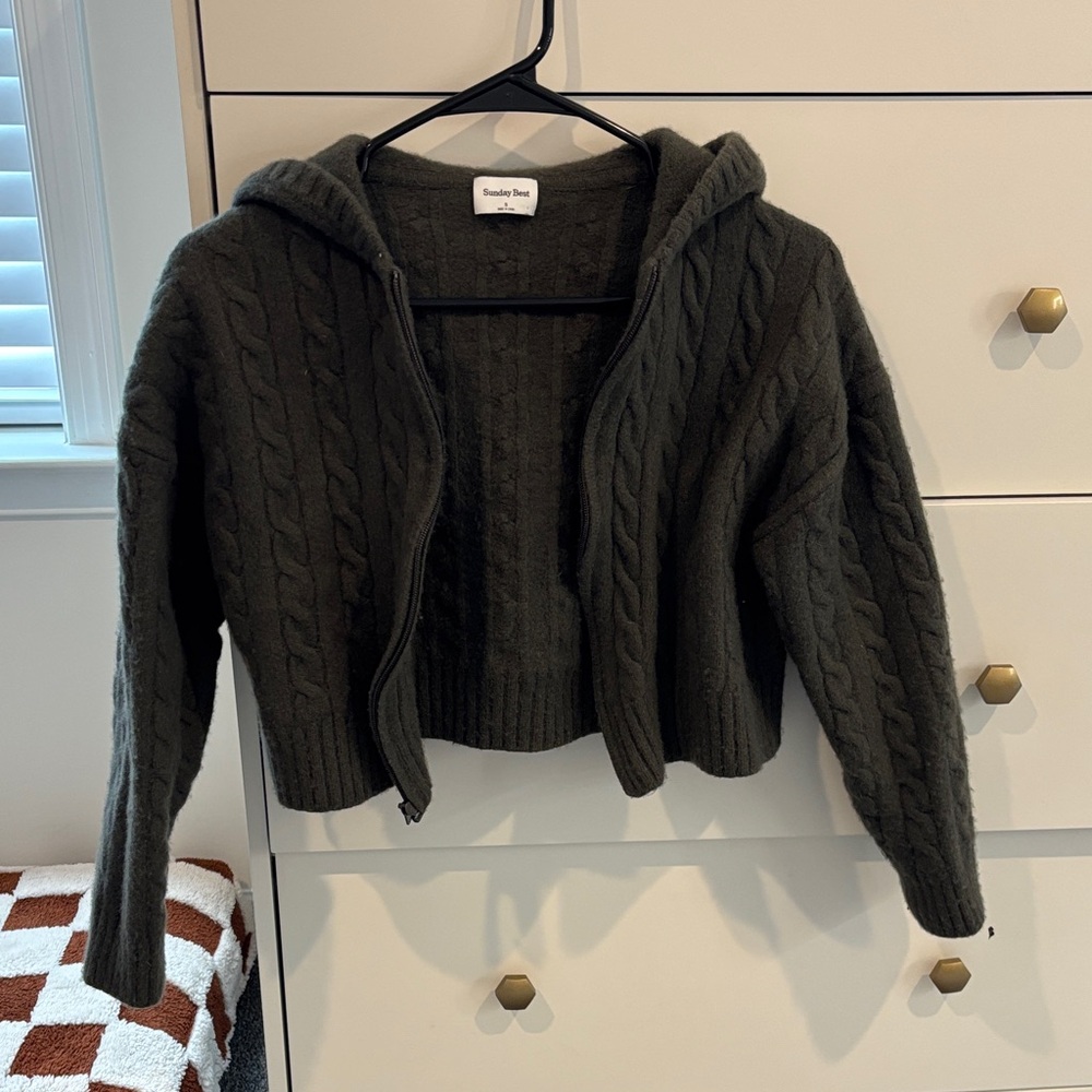 Aritzia Sunday Best Cropped Cable Knit Cardigan - Dark Green